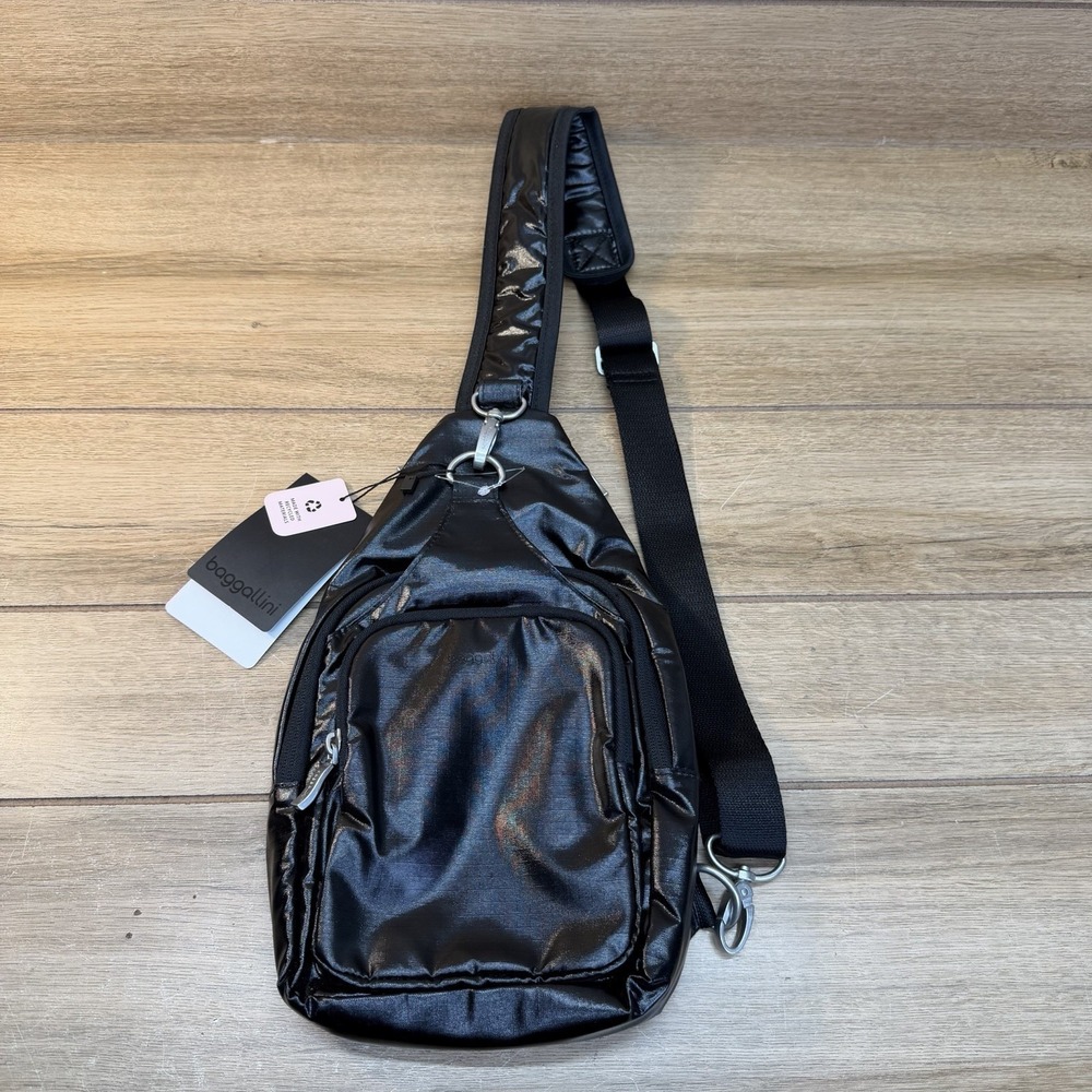 Baggalinni Central Park Sling Bag Black Gloss Ripstop NWT